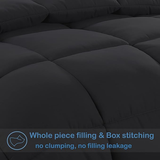EASELAND California King Down Alternative Comforter - Quilted Duvet Insert for All Seasons, Soft Lightweight with Corner Tabs, Summer Winter Warm Bedding, Black 96x104 Inches