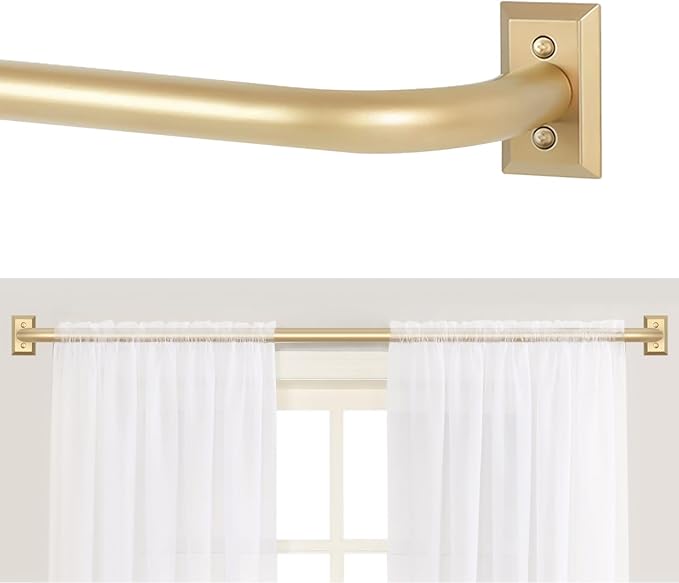 Gold Wrap Around Curtain Rods for Windows 28 to 48:Blackout Heavy Duty Adjustable Curtain Rod Room Darkening 1 Inch Modern Industrial Curved French Return Drapery Rods Easy Install Brass Gold