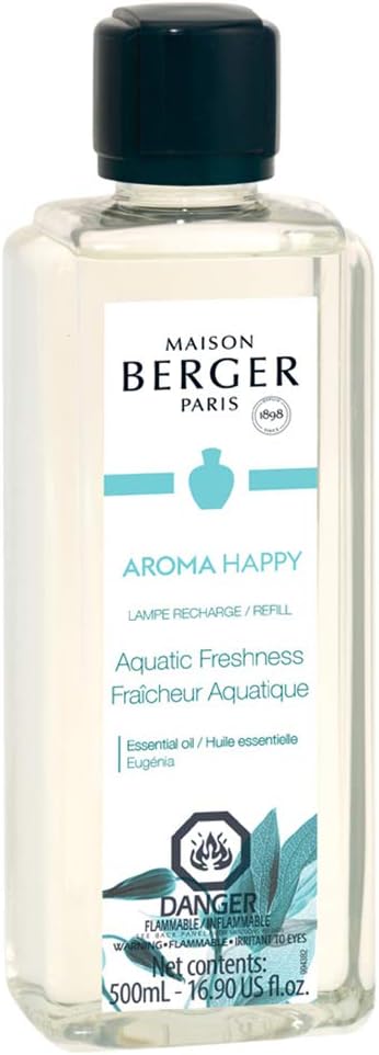 MAISON BERGER Aquatic Freshness Lampe Berger Refill, 500 ml (16.9 fl oz), Odor-Neutralizing Home Fragrance Oil Lamps, Melon, Green Apple, Monoï, Lily of The Valley, Made in France