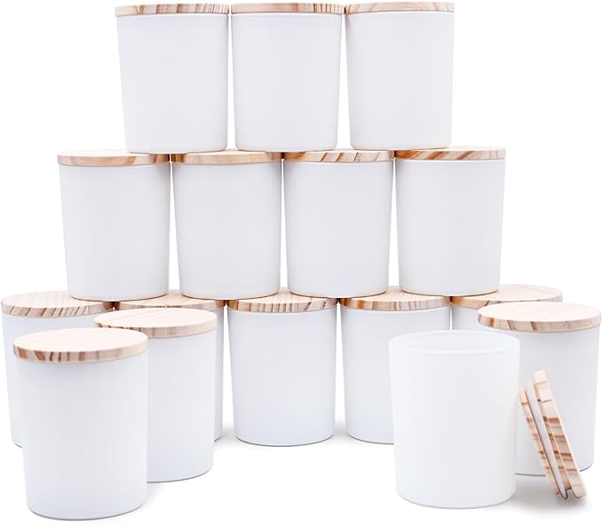 Thick Candle Jars for Making Candles 16 Pcs, 7 OZ Empty Jars with Wood Lids for Candle Making, Sample Container, Matte White