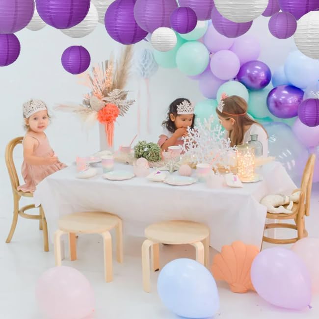 BEISHIDA 21 Pcs Lavender Purple White Round Paper Lanterns Decorative Hanging Asia Chinese Japanese Paper Lanterns Lamp for Halloween Birthday Wedding Baby Bridal Shower Home Decor Party Decoration