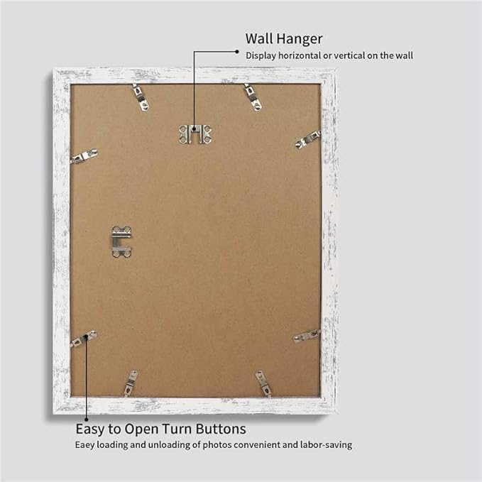 iRahmen 11x14 Picture Frame Set of 4 with Tempered Glass, Distressed White Frame Display 8x10 Picture with Mat or 11 x 14 Without Mat, Wood Rustic Photo Frames for Horizontal or Vertical Wall Mounting