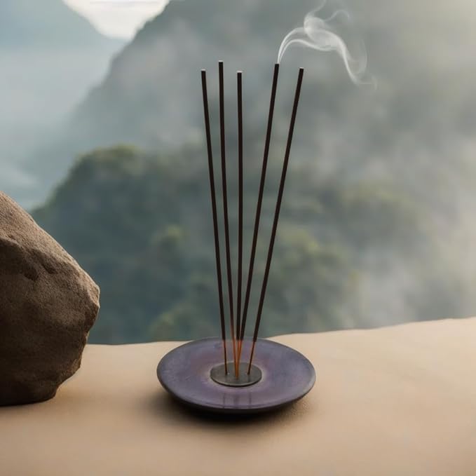 Handmade Natural Grey Marble Incense Stick Holder - Round Incense Burner With Multiple Holes For Incense Sticks. Decorative Ash Catcher For Home and Office Decor. (4 inch Diameter, Grey)