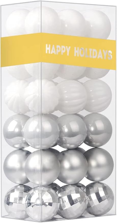 White & Silver 1.6" Small Christmas Balls Christmas Tree Decoration Ornaments Shatterproof Hanging Balls for Birthday Halloween Holiday Wedding Decorations Set of 36pcs