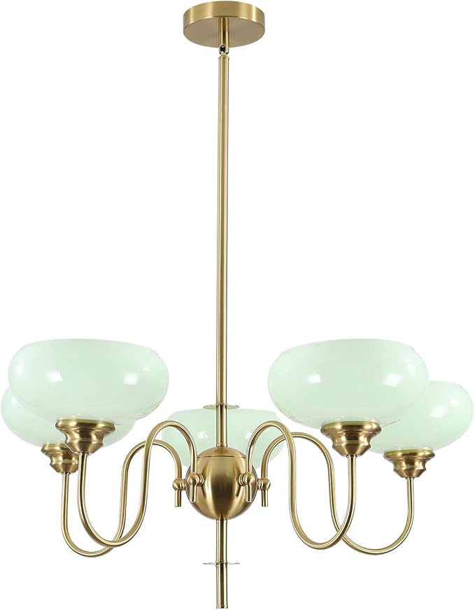 BOKT Green Vintage Chandelier 5-Light Mid Century Chandeliers Modern Sputnik Pendant Ceiling Light Fixture Adujstable Height Round Hanging Light Dining Room Ceiling Lights