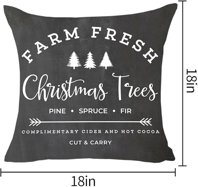 MFGNEH Farm Fresh Christmas Trees Throw Pillow Covers Christmas Decor Cushion Cover 18 x 18 Inch for Sofa,Black Christmas Pillows