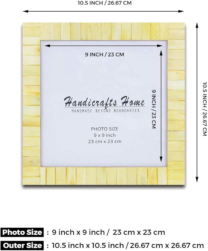 Handicrafts Home 9x9 Poster Frame - Yellow Bone Inlay Classic Collection Wall Mount Decorative Picture Frame for Posters, Photos, Diplomas, Certificates, Art Work - Handmade Vintage Home Decor Gift