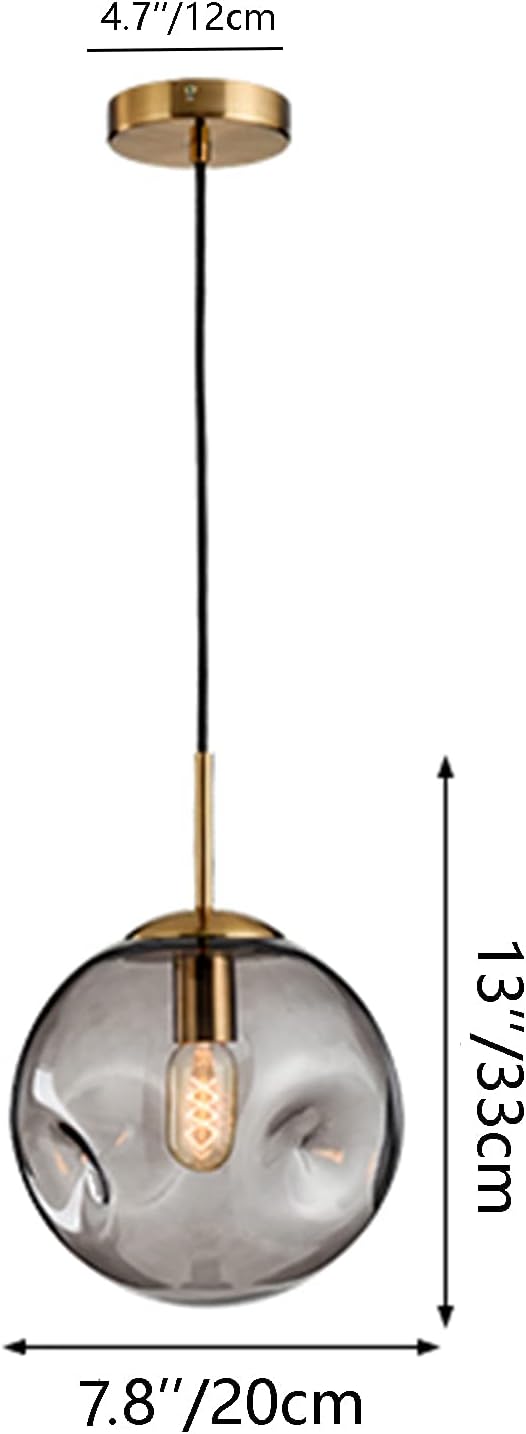 Brikey Glass Spherical Pendant Light,Gold Iron & Glass Globe Hanging Ceiling Lamp (7.8‘’, Amber)