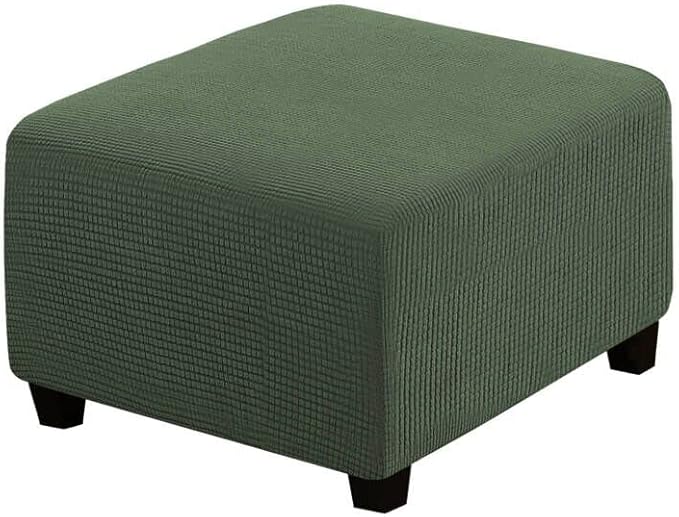 H.VERSAILTEX Square Ottoman Covers Ottoman Slipcovers Folding Storage Stool Furniture Protector Form Fit with Elastic Bottom, Stretch High Spandex Small Checks Jacquard Fabric(Large,Bronze Green)