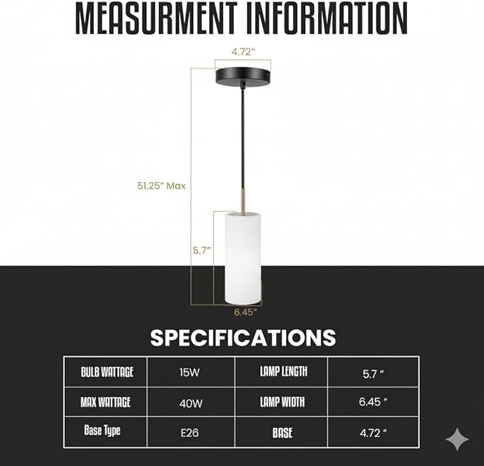 Luxury Black Pendant Light with Gold Finish and Warm White Bulb Included Adjustable Height - Farmhouse Pendant Light with Durable Glass for Dining Room Bedroom Office Bar Entryway