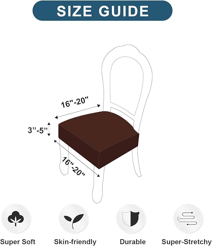 Genina Waterproof Seat Covers for Chairs,Set of 6 Dining Room Chair Seat Covers for Kitchen,Stretch Jacquard Removable Washable Dining Chair Slipcovers Protectors,No Rear Covers, Chocolate