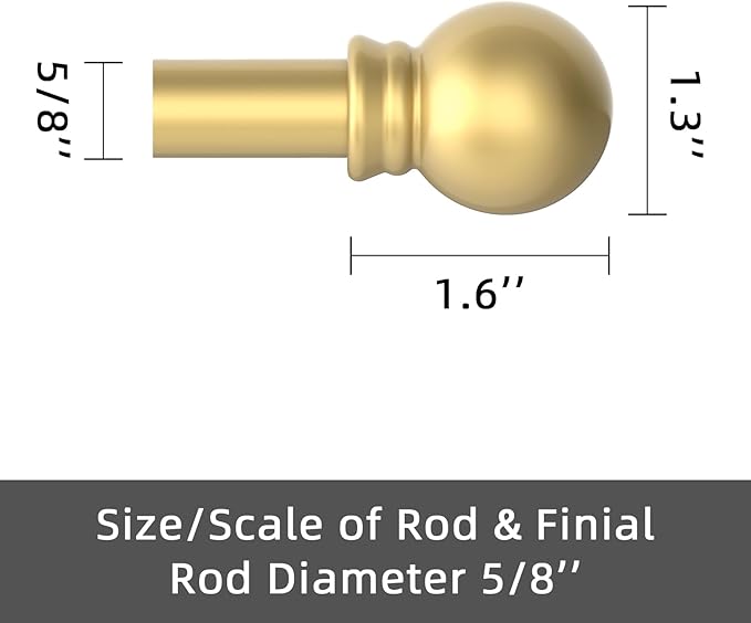 2 Pack Gold Curtain Rods for windows 32 to 48 inch, 5/8 inch Splicing Heavy Duty Metal Curtain Rod Set with Brackets