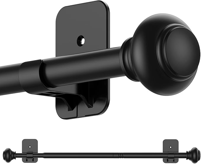 Black Curtain Rod for Windows 30 to 60 Inches,5/8 Inch Diameter Small Curtain Rods Set with Adhesive Brackets,Renter Friendly Adjustable Curtain Rods for Bedroom,Living room