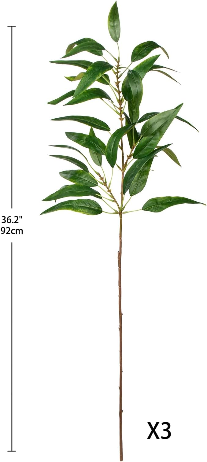 Faux Eucalyptus Stems Willow Eucalyptus Leaves 34” Long Fake Salix Leaves 3 Pcs Artificial Greenery Stems for DIY Bouquet Arrangements Centerpieces Shower Decorations-Artificial Eucalyptus Stems
