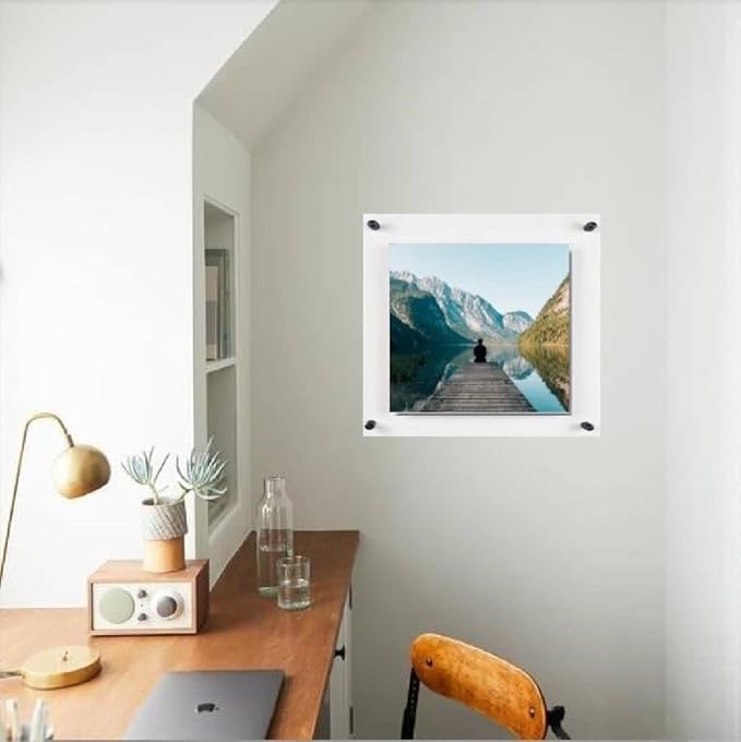 Acrylic Floating Frames Black Standoffs(single) 8" x 8" Clear Acrylic Frames for Wall Mount Floating Picture Frame, Diploma Poster Certificate Hanging Photo Display Degree Prints Artwork Documents