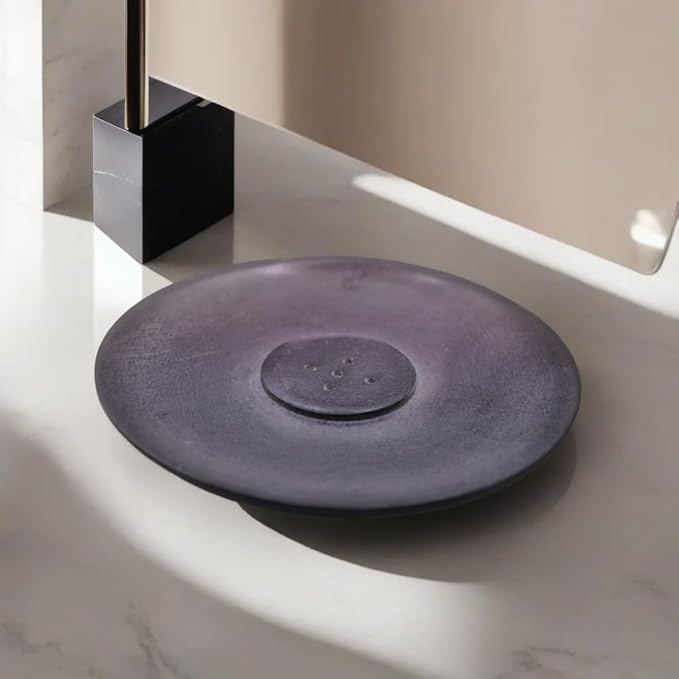 Handmade Natural Grey Marble Incense Stick Holder - Round Incense Burner With Multiple Holes For Incense Sticks. Decorative Ash Catcher For Home and Office Decor. (4 inch Diameter, Grey)