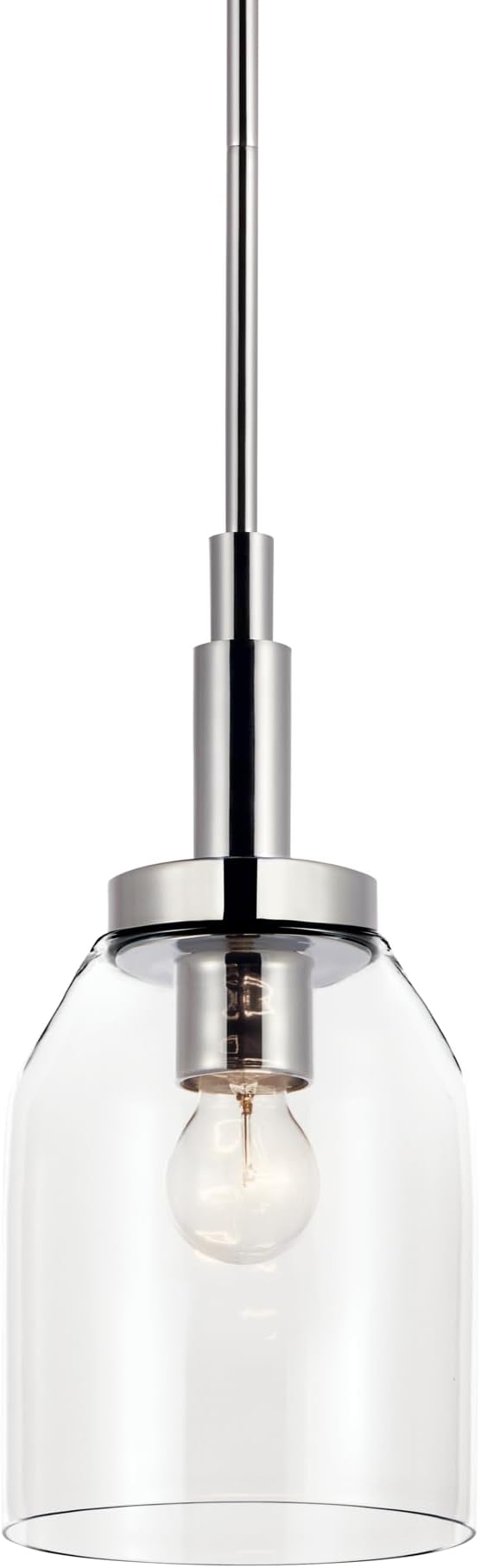Kichler Madden 1-Light Mini Pendant with Clear Glass in Chrome, Sloped Ceiling Compatible, for Bathroom or Kitchen (15" x 7"), 52725CH