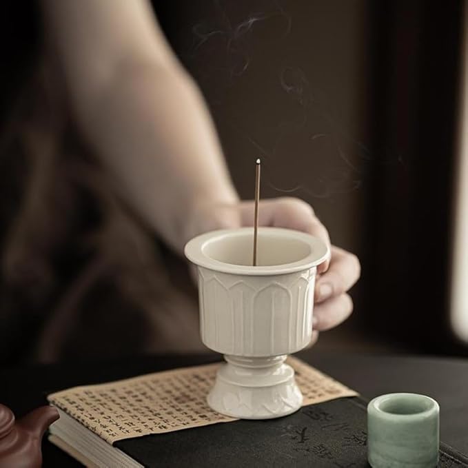 Incense Holder Modern Minimalist Circular Incense Stick Burner for Cones or Sticks for Yoga & Meditation, Enhance Atmosphere,Ceramic Ash Catcher White-4