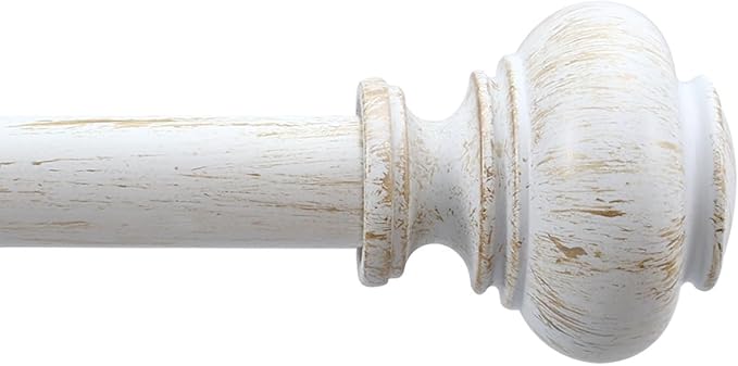 White Curtain Rods for Windows 32 to 45 Inch, Adjustable Boho Wood Curtain Rod Decorative Drapery Rods 1 Inch Heavy Duty Windows Rod for Farmhouse Kitchen Bedroom Living Room