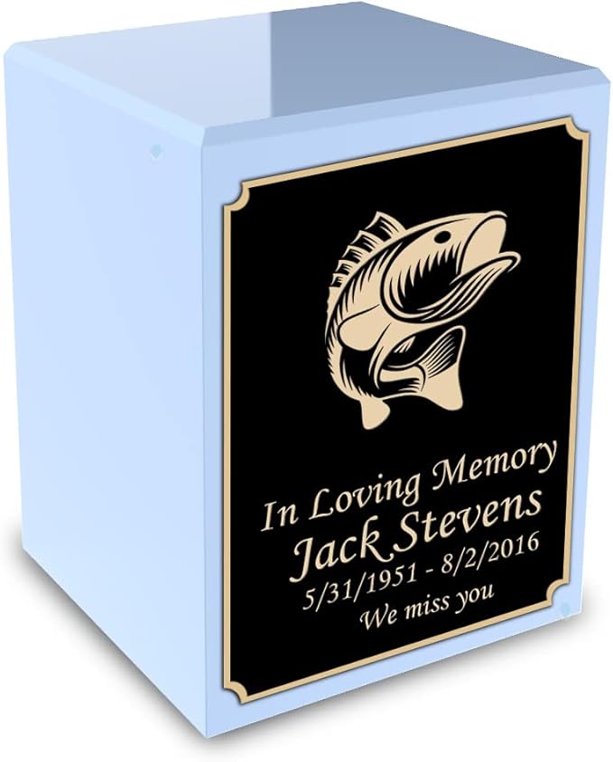 GetUrns Custom Fishing Small Urn Box for Human Ashes I Personalized Wooden Keepsake Cremation Urn for Male or Female I Light Blue Memorial Box I 40lbs