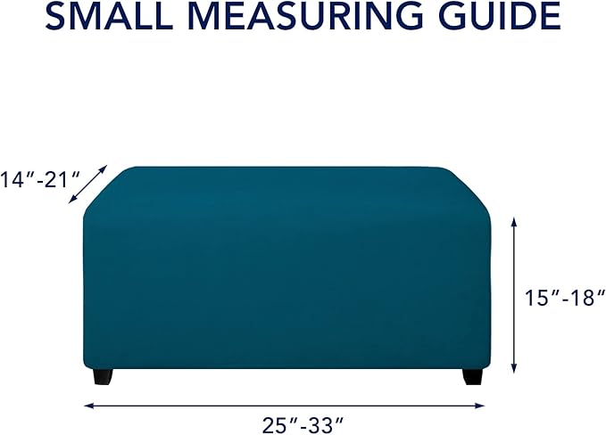 PureFit Super Stretch Soft Form Fit Ottoman Cover Rectangle - Ottoman Slipcovers for Foot Stool & Folding Storage Furniture for Living Room with Nonslip Elastic Bottom (Small, Peacock Blue)