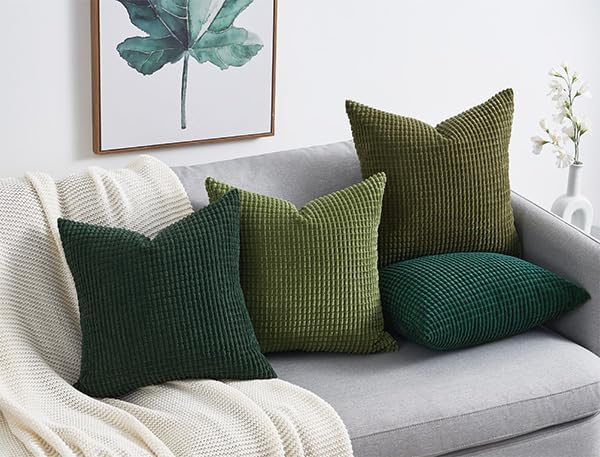 Topfinel Sofa Throw Pillows Covers for Couch-Multi Green Combo 20" x 20" Set of 4-Corduroy Textured Fun Holiday Decorative Euro Shams