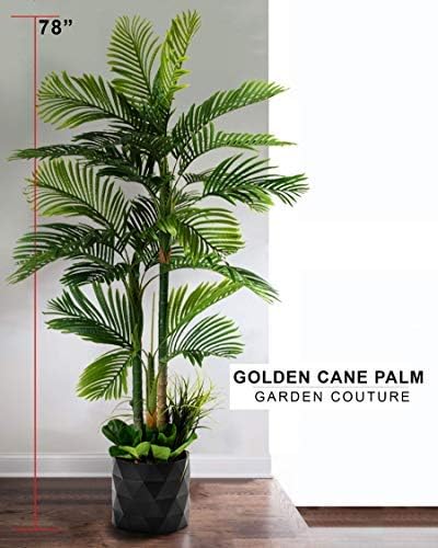 Deluxe 78" Golden Cane Palm Artificial Tree + Premium Fiddle Leaf Foliage in 8" Base + 12" Plant Pot Skirt + Bonus USA Flag Style Pot Pant