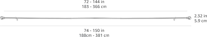 Amazon Basics Adjustable Curtain Rods for Windows, Round Finials, 1-Inch Rod, 72" to 144", Nickel, Pack of 1