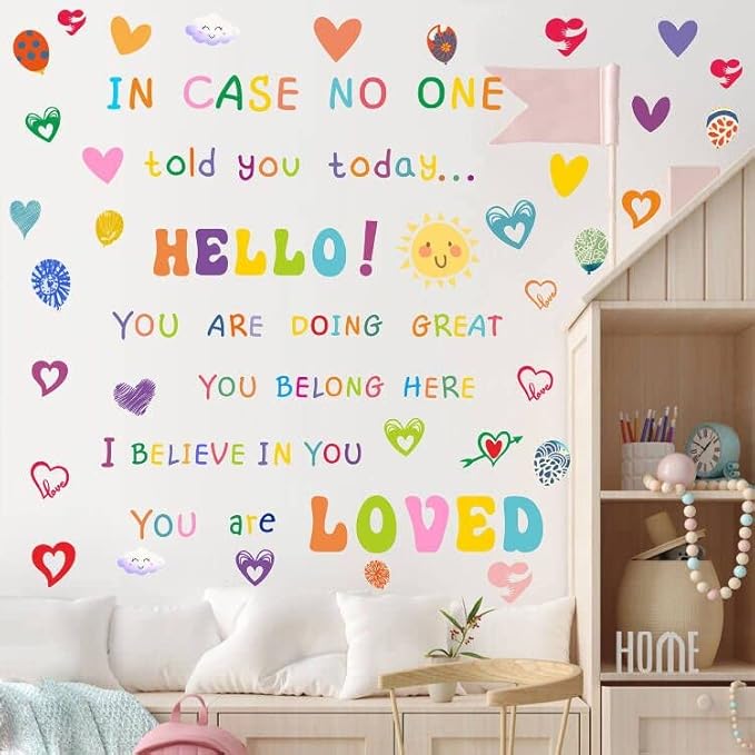 Colorful Inspirational Wall Decals,Motivational Sayings Wall Stickers,Multicolor Classroom Quotes Vinyl Decals,Balloons Sun Positive Phrases Sticker for Nursery Kids Room Bedroom Walls Decor