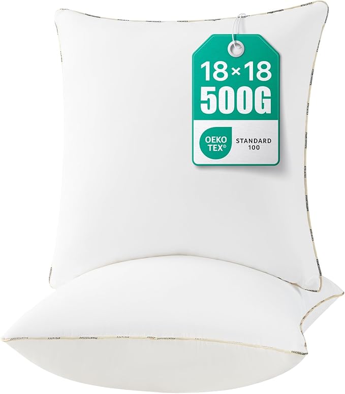 Phantoscope Hypoallergenic Throw Pillows Insert, 100% Virgin Fiber Throw Pillows - Indoor Pillow Inserts Decor Stuffer for Desk Sofa and Couch, Set of 2, 18 x 18