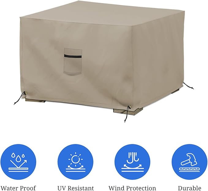 Covers & All Outdoor Ottoman Cover, 12 Oz Waterproof Ottoman Slipcover with UV-Resistant Properties, Square Patio Furniture Cover Suitable for Indoors/Outdoors (21" L x 21" W x 17" H, Beige)