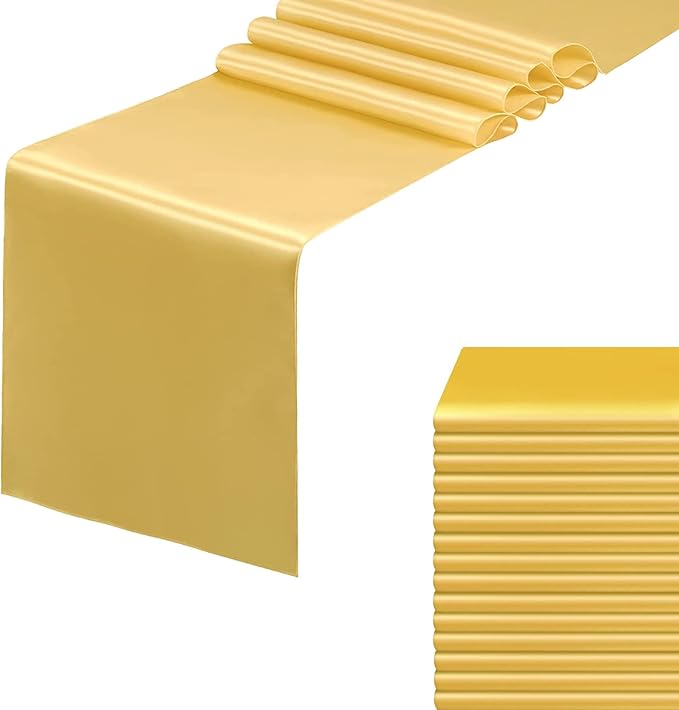 15 Pack Gold Table Runners, Satin Table Runner 12x108 Inches Long, Silk and Smooth Fabric Table Runner for Wedding, Parties, Banquets, Christmas Events Decoration