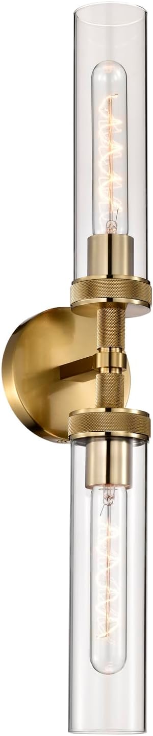 LaLuLa 2-Light Bathroom Vanity Light,Knurled Texture Linear Gold Wall Sconces,Clear Glass Tube Vanity Lighting Fixtures,Modern Wall Mounted Light,Indoor Wall Lights for Living Room,Bedroom,Hallway