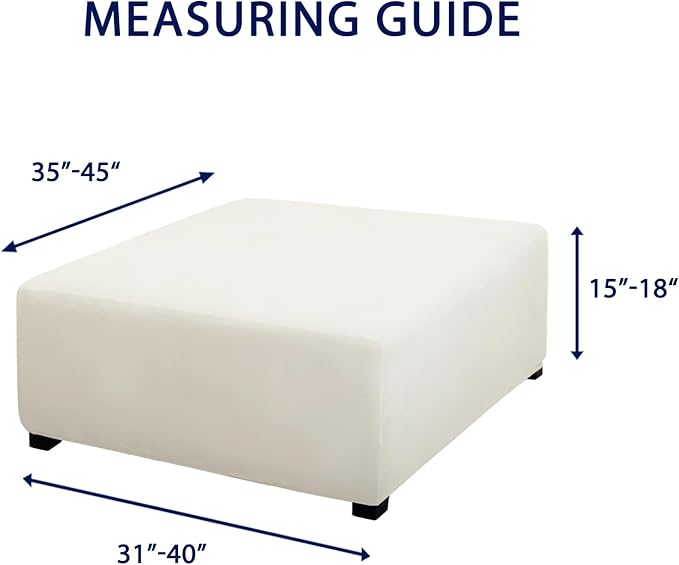PureFit Super Stretch Form Fit Square Ottoman Cover Rectangle - Ottoman Slipcovers for Foot Stool & Folding Storage Furniture for Living Room with Nonslip Elastic Bottom (Medium-XL, Ivory)