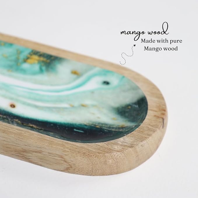 The Art Box Hand-Painted Incense Burner Holder Aquamarine - 12x4x1 inch Wooden Long Incense Stick Tray Holder for Modern Gift, Ash Catcher Incense Stick Holder - Meditation & Yoga