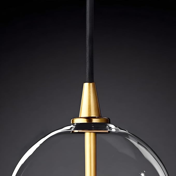 Minimalist Transparent Glass Ball Pendant Light in Gold Finish, Height Adjustable G4 LED Ceiling Haning Light for Dining Room & Living Room (20CM)