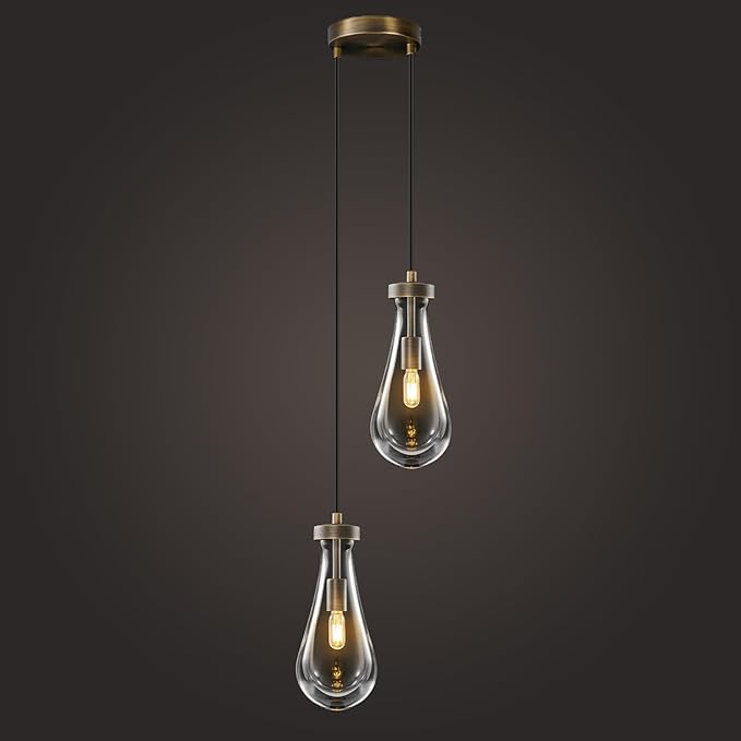 Raindrop Pendant Lights Kitchen Island: 2 Head Vintage Copper Teardrop Hanging Light - Durable Crystal Pendants Light over Dining Table - Raindrop Lighting Fixture for Bedroom Hallway Bulb Included