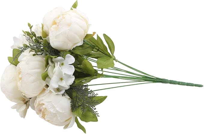 Flojery Silk Peony Bouquet Vintage Artificial Peonies Flower for Home Wedding Party Decor (1pcs, White)