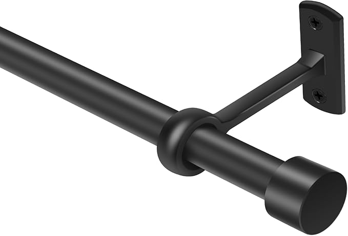 Matte Black Curtain Rods 30-144 Inch (3-12 Feet) - 1 Inch Diameter Heavy Duty Adjustable Drapery Rod with End Caps, Modern Window Rod for Large Windows, Easy Installation