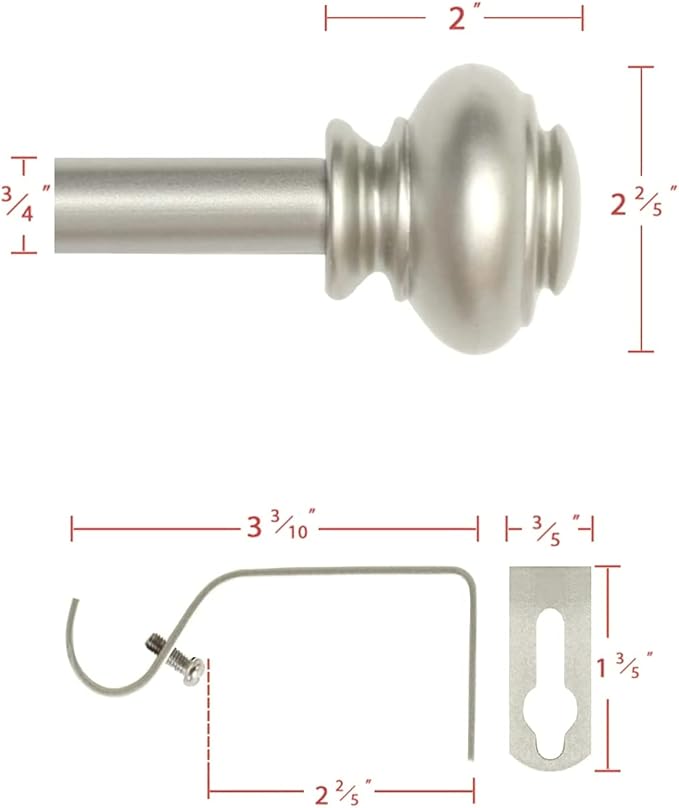 H.VERSAILTEX Window Curtain Rods for Windows 28 to 48 Inches Adjustable Decorative 3/4 Inch Diameter Single Window Curtain Rod Set with Classic Finials, Nickel
