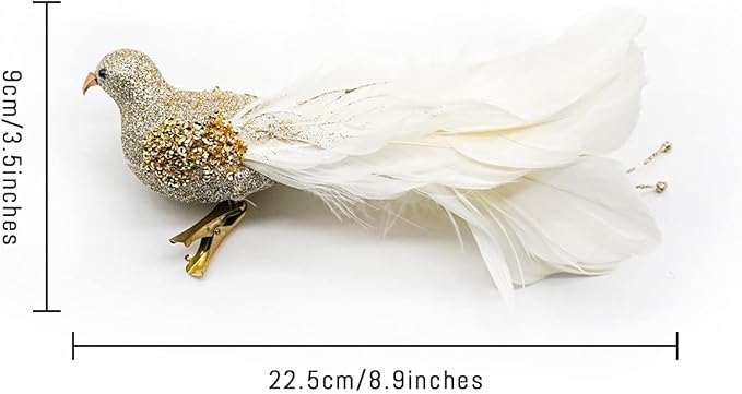 Yolococa Champagne Christmas Tree Decoration Birds,10x2x2 inches,2pcs