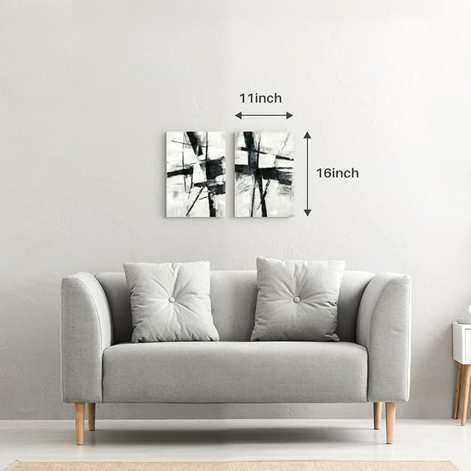 Black and White Abstract Wall Art: Modern Black & White Canvas Picture Prints Textured Stroke Graffiti Painting Contemporary Artwork for Living Room