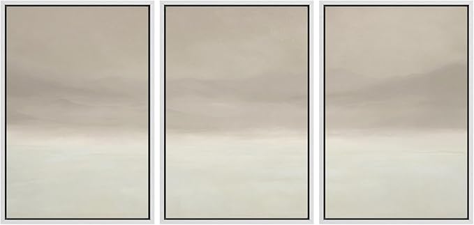 MUDECOR Framed Wall Art Print Set Misty Horizon Minimalist Foggy Mountain Landscape in Soft Neutral Tones Illustrations Realism Decorative for Living Room, Bedroom, Office - 16"x24"x3 White