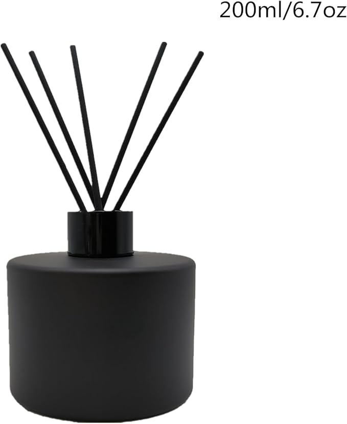 2PCS Glass Diffuser Bottles,200ml/6.7oz Essential Oil Jar,Empty Perfume Container with Black Aromatherapy Sticks Use for DIY Replacement Reed Diffuser (Round Matte Black)