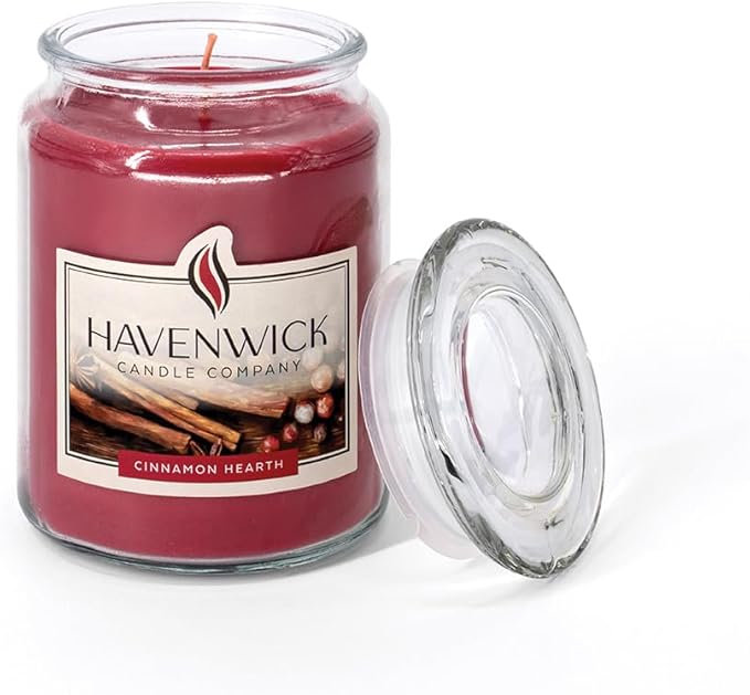 Havenwick Cinnamon Hearth Soy Blend 22-oz Large Jar Candle, Long Lasting 110-130 Hour Burn Time with Single Cotton Wick, Perfect Holiday Cinnamon Scented Candles for New Home Gift & Christmas Gift