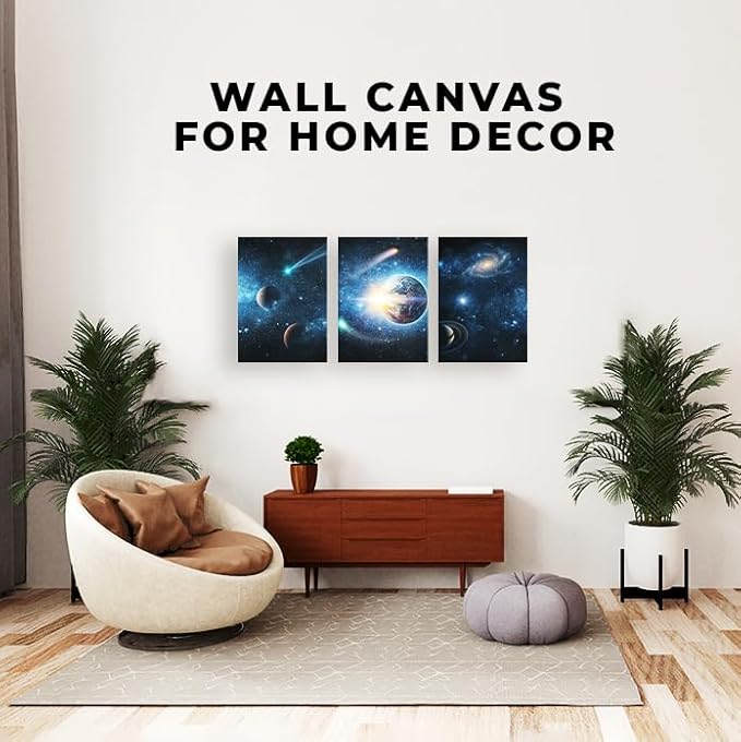 DreamController Galaxy Wall Canvas Posters Wall Art Decor(12"X16" Set Of 3) I Framed Canvas Paintings For Bedroom, Livingroom, & Office | Made In Usa | Fast Delivery | Hd Print
