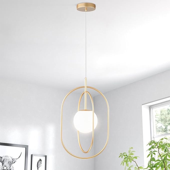 Gold Globe Pendant Lights, Mid Century Modern 1-Light Hanging Lihghting Fixture with Frosted Glass for Kitchen Island Dining Room Bedroom Entryway Hallway