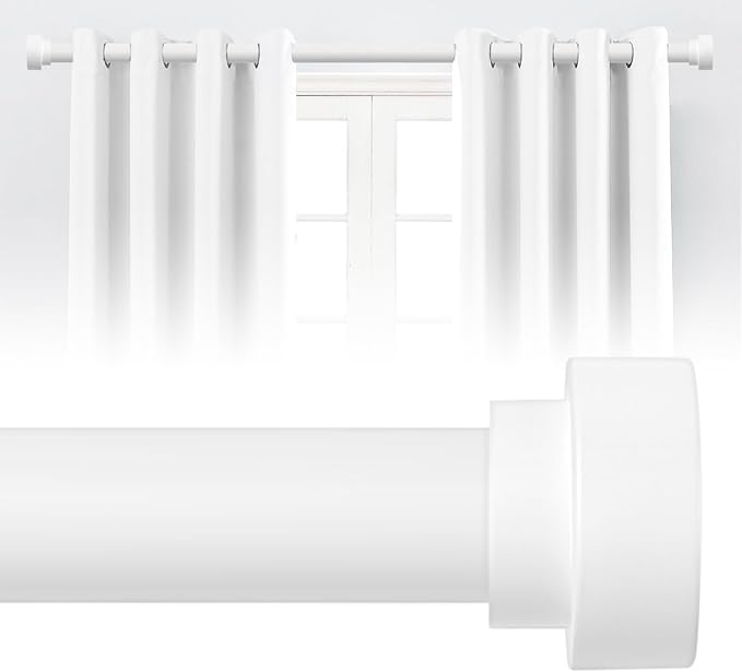 HEI! DEAR White Curtain Rods for Windows 30 to 42 Inch(2.5-3.5ft),1 Inch Adjustable Curtain Rod,Heavy Duty Curtains Rods, Modern Decorative Window Drapery Rod, 30-42" White
