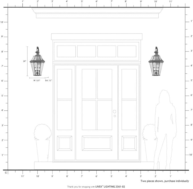 Livex Lighting 2361-04 Outdoor Wall Lantern with Clear Beveled Glass Shades, Black