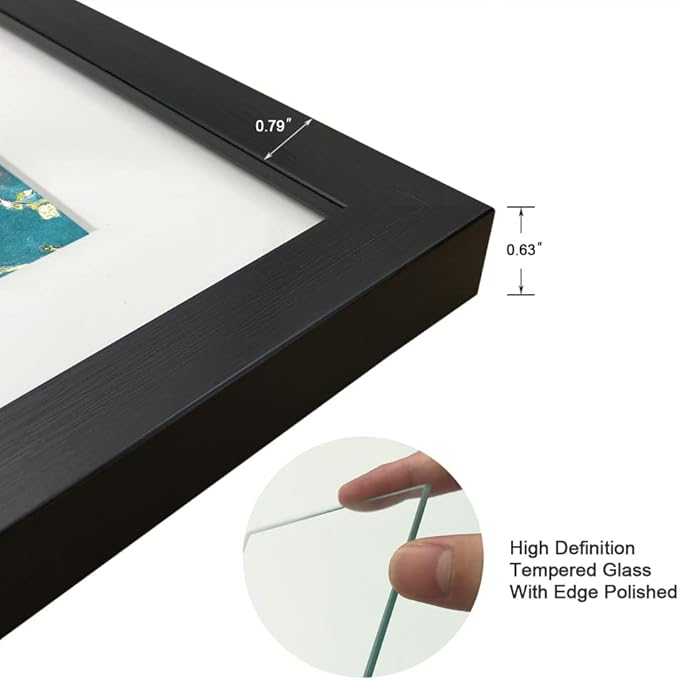 8x8 Picture Frame Set of 6 with Real Glass for Pictures 5x5 with Mat or 8x8 Without Mat, Wall Gallery or Tabletop display Photo Frames in Black